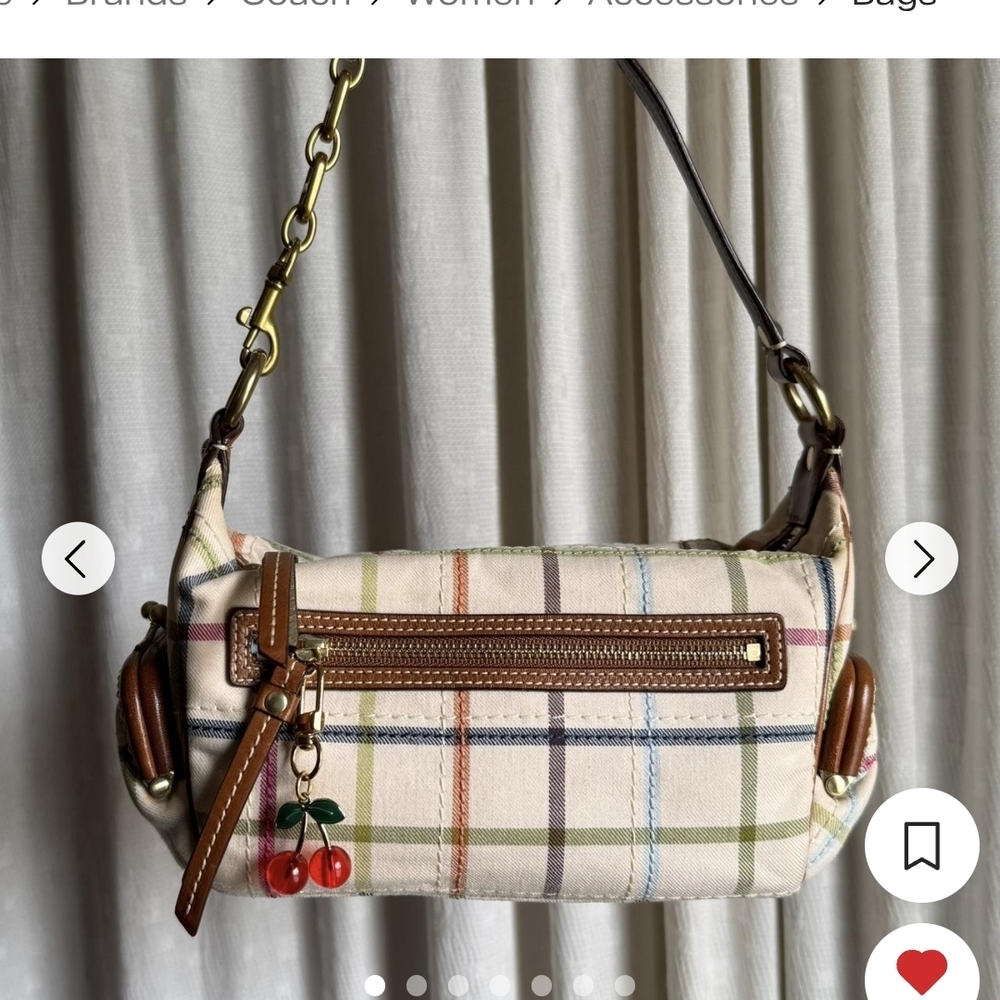Plaid Shoulder Bag with Cherry Charm
